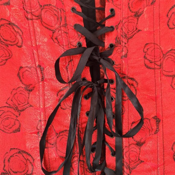Vintage Red Roses Corset Lace Back Tie Shirley of Hollywood Women's 34 - Picture 5 of 7